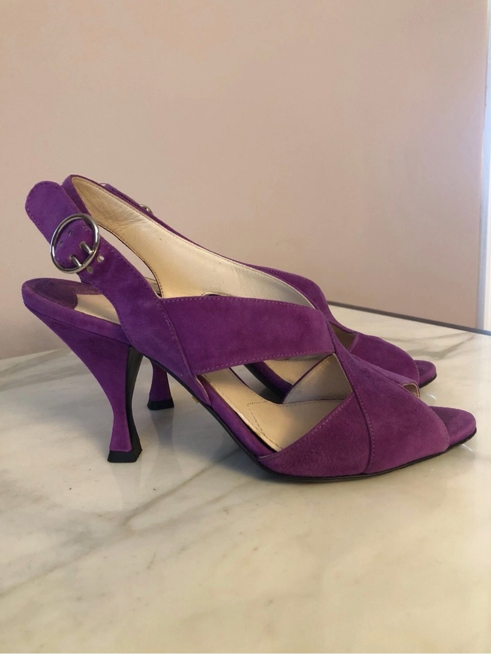 Prada Purple Suede Slingback Heels